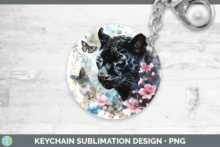 Watercolor Black Panther Keychain Sublimation Keyring Design