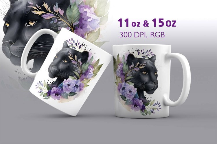 Watercolor Black Panther Mug Sublimation example image 1