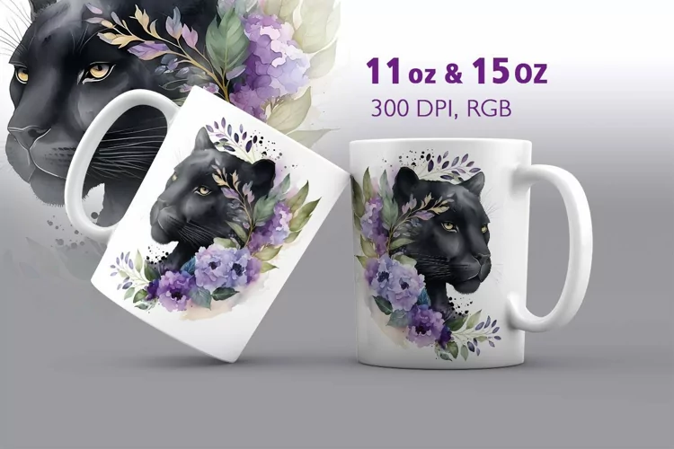 Watercolor Black Panther Mug Sublimation