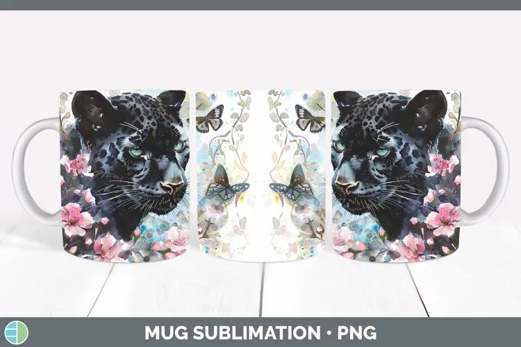 Watercolor Black Panther Mug Wrap Sublimation Coffee Cup Des