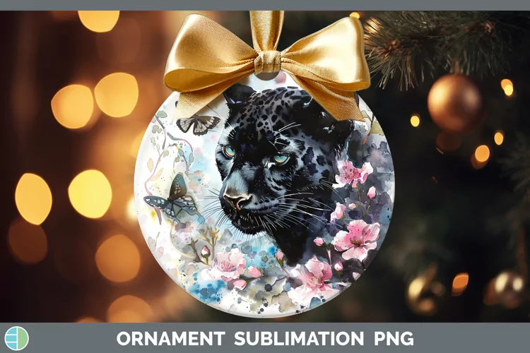 Watercolor Black Panther Ornament Sublimation Bauble Designs