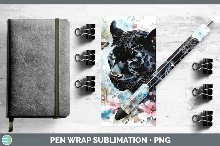Watercolor Black Panther Pen Wrap Sublimation Epoxy Pen Desi