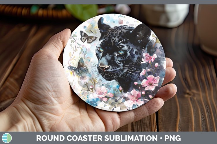Watercolor Black Panther Round Coaster Sublimation Coaster D