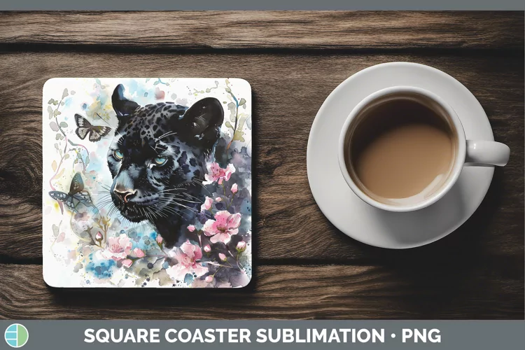 Watercolor Black Panther Square Coaster Sublimation Coaster