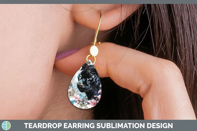 Watercolor Black Panther Teardrop Earrings Sublimation Earri