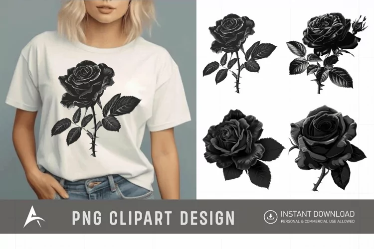 Watercolor Black Rose Clipart