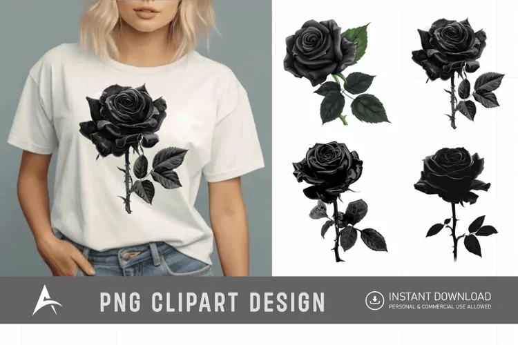 Watercolor Black Rose Clipart