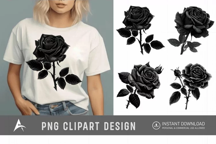 Watercolor Black Rose Clipart