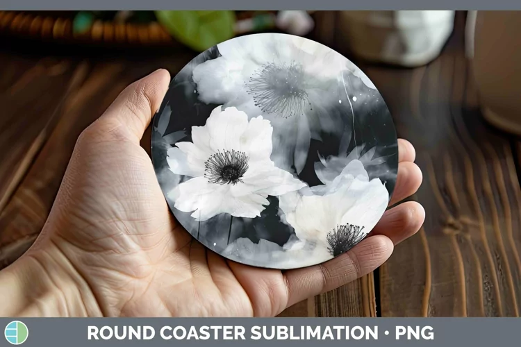 Watercolor Black Round Coaster Sublimation Coaster Designs