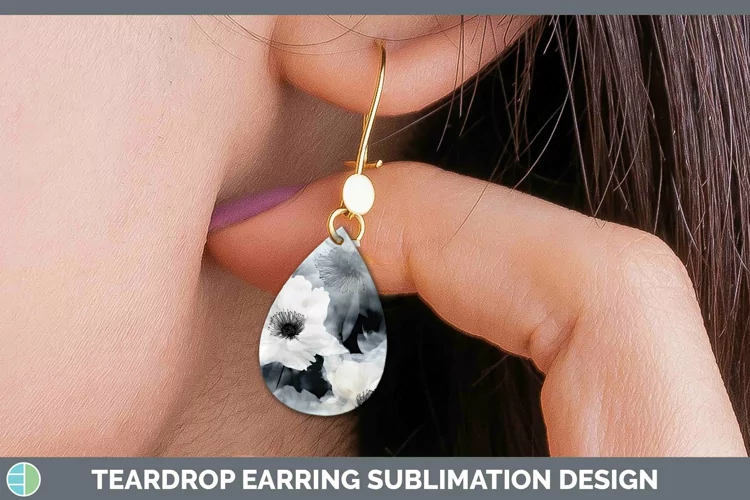 Watercolor Black Teardrop Earrings Sublimation Earrings Desi