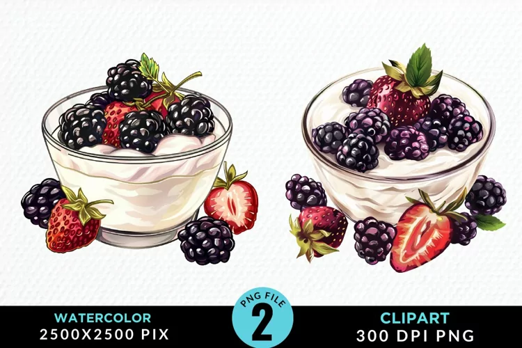 Watercolor Blackberries Graphics Clipart