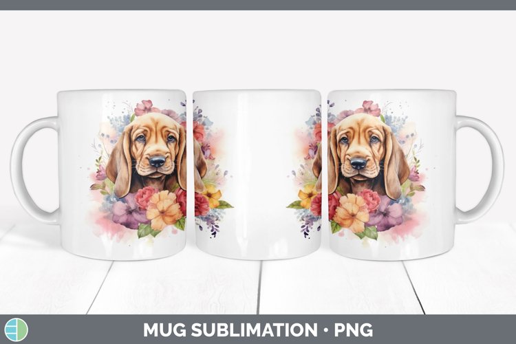 Watercolor Bloodhound Dog Mug Wrap | Sublimation Coffee Cup