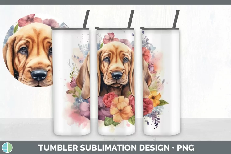 Watercolor Bloodhound Dog Tumbler | Sublimation 20 oz Skinny