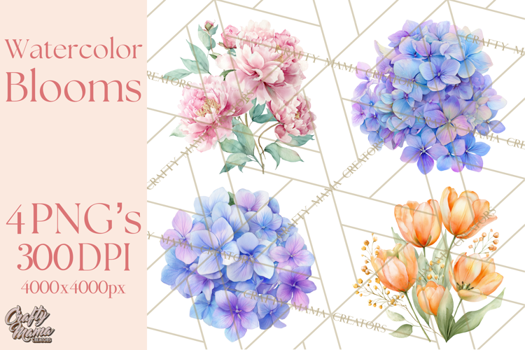 Soft Watercolor Floral Clipart, Spring Bouquets, Flowers PNG