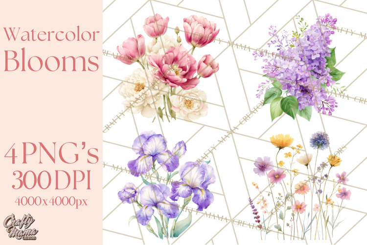 Soft Watercolor Floral Clipart, Spring Bouquets, Flowers PNG
