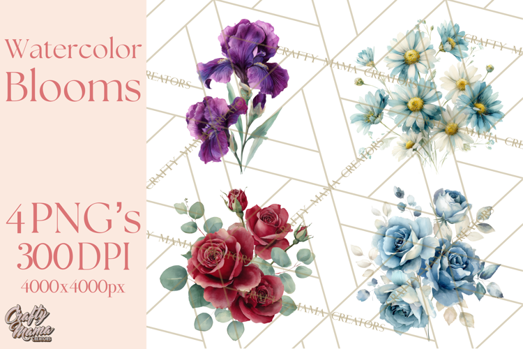 Soft Watercolor Floral Clipart, Spring Bouquets, Flowers PNG