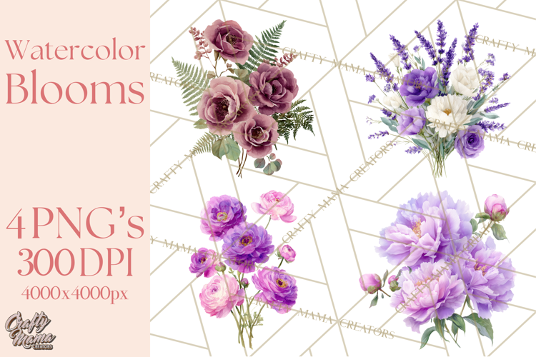 Soft Watercolor Floral Clipart, Spring Bouquets, Flowers PNG