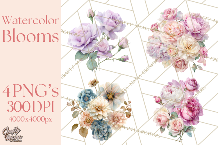 Soft Watercolor Floral Clipart, Spring Bouquets, Flowers PNG