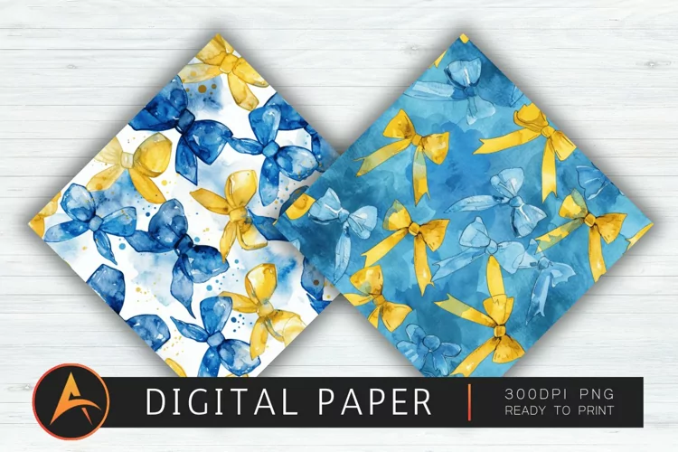 Watercolor Blue and Yellow Coquette Bows Background