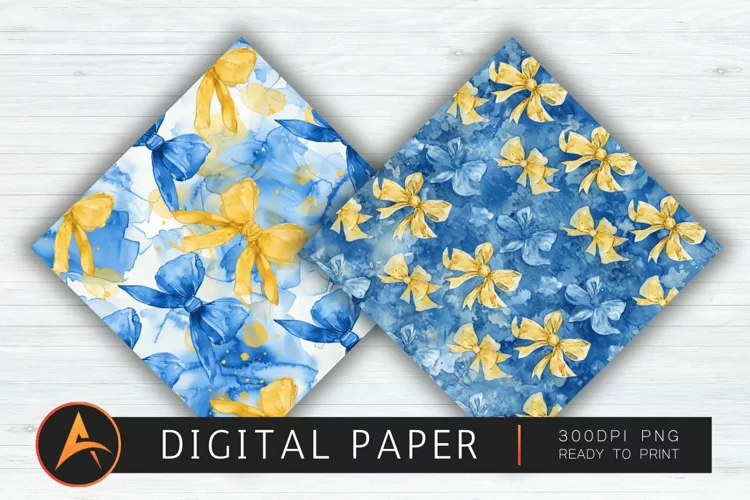 Watercolor Blue and Yellow Coquette Bows Background
