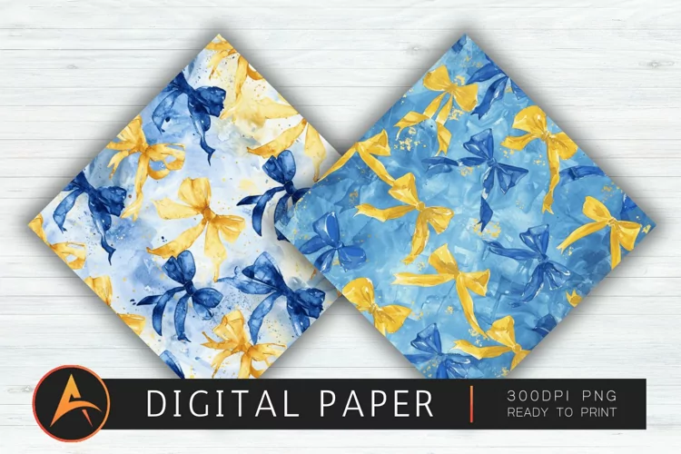 Watercolor Blue and Yellow Coquette Bows Background