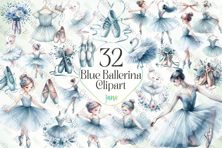 Watercolor Blue Ballerina Sublimation Bundle