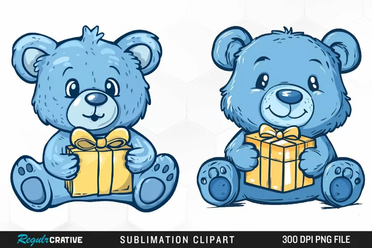 Watercolor Blue Bear Holds A Art Clipart