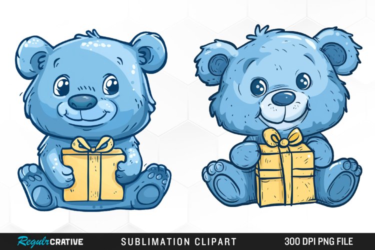Watercolor Blue Bear Holds A Gift Clipart