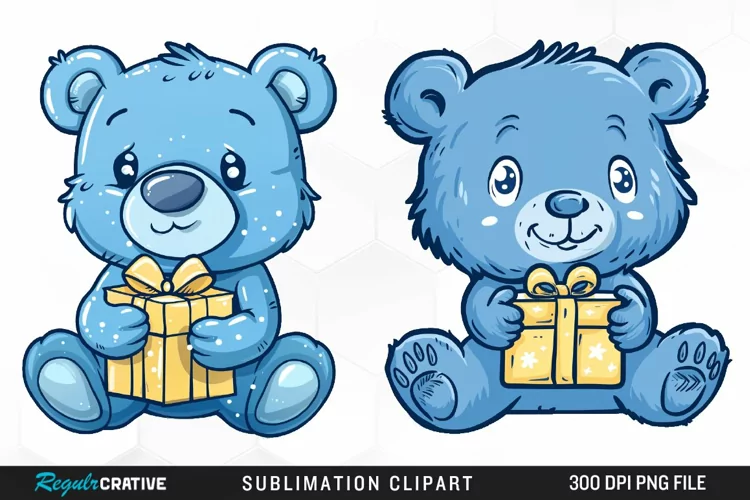Watercolor Blue Bear Holds A Art Clipart