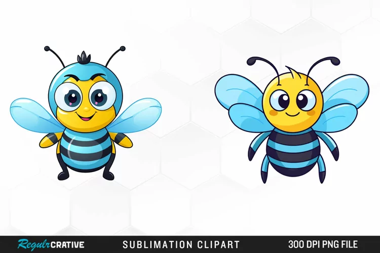 Watercolor Blue Bee Illustration PNG Clipart
