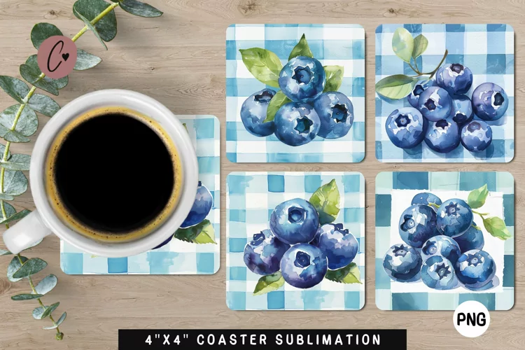 Blueberry Plaid Fruit Coaster | Summer Sublimation Coaster