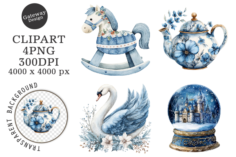 Watercolor Blue Christmas Clipart