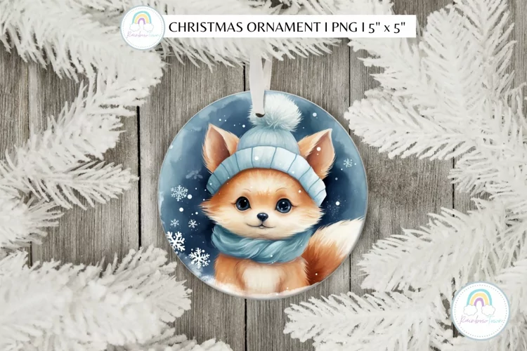 Cute Fox Christmas Ornament Sublimation