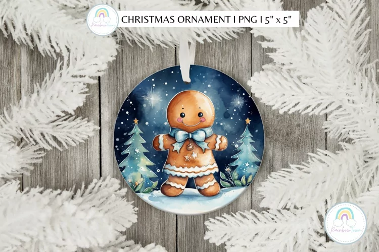 Watercolor Gingerbread Christmas Ornament Sublimation
