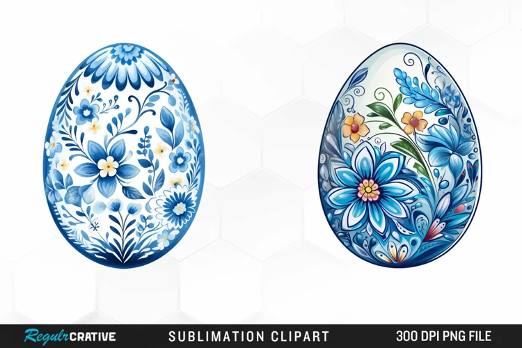 Watercolor Blue Easter Egg Sublimation PNG Clipart