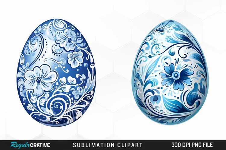 Watercolor Blue Easter Egg Sublimation PNG Clipart