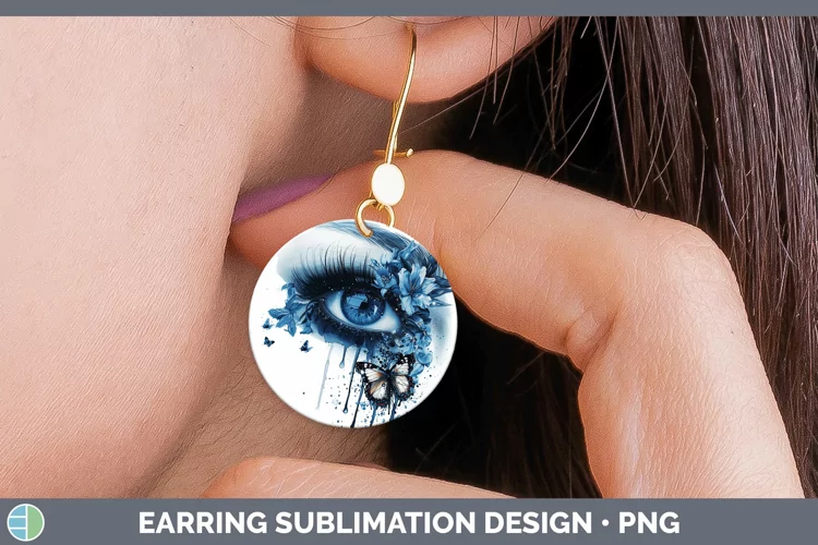 Watercolor Blue Eye Round Earrings Sublimation Earrings Desi