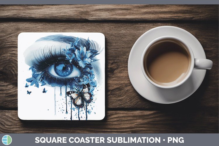 Watercolor Blue Eye Square Coaster Sublimation Coaster Desig