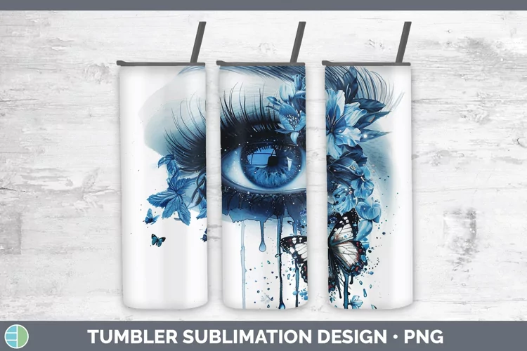 Watercolor Blue Eye Tumbler Sublimation 20 oz Skinny Tumbler