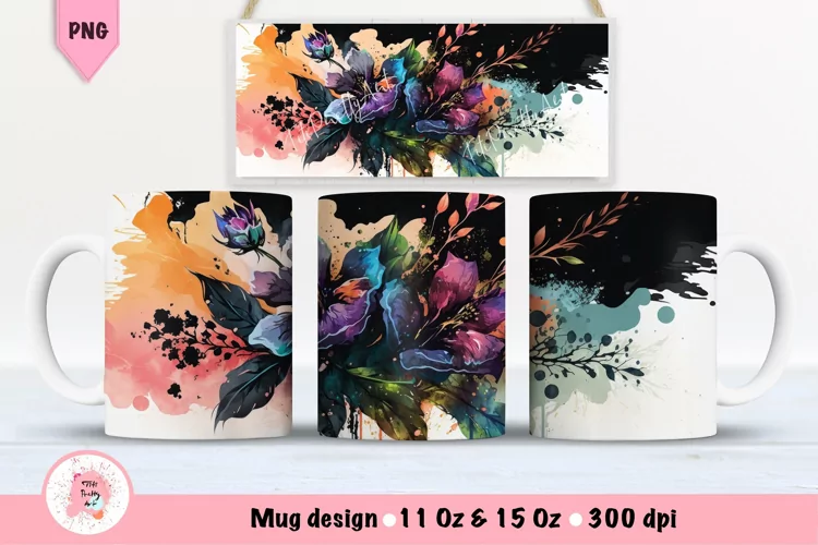 Watercolor Purple Flowers Mug Wrap For 11 oz and 15 oz