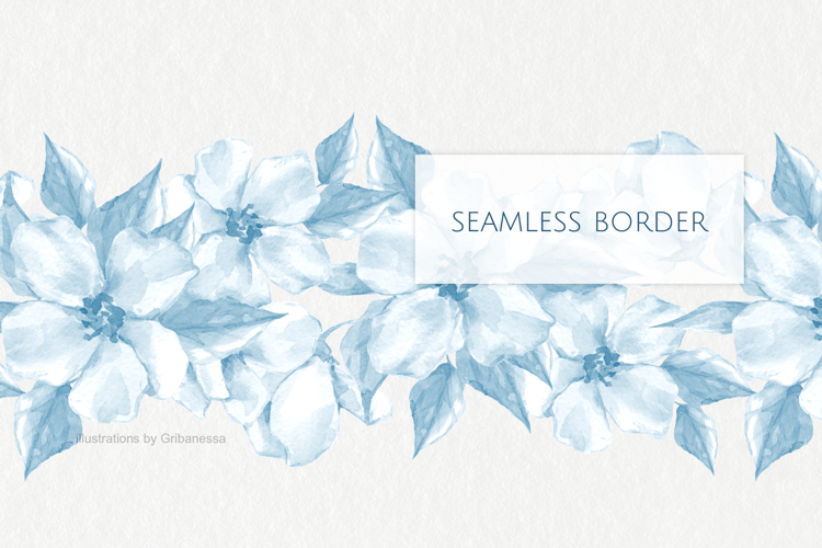 Watercolor Blue Flowers Seamless Border PNG