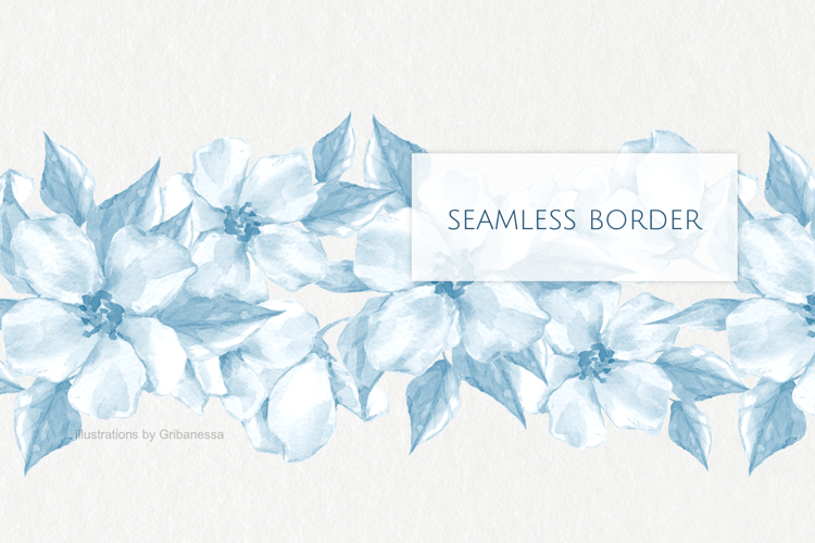 Watercolor Blue Flowers Seamless Border PNG
