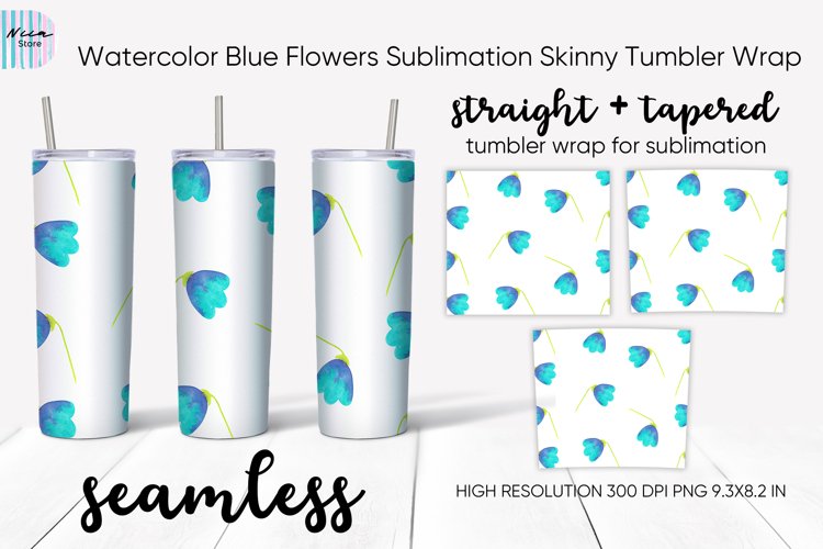 Blue Flowers Skinny Seamless Tumbler Sublimation Wrap 20 Oz