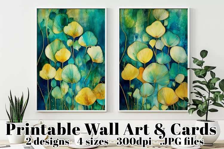 Watercolor Abstract Blue, Green and Gold Posters Cards, s4