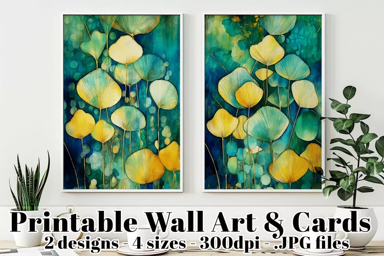 Watercolor Abstract Blue, Green and Gold Posters Cards, s5