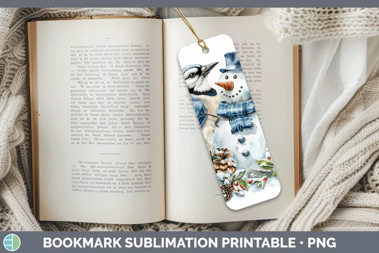 Christmas Snowman Blue Jay Bookmark Sublimation Printable