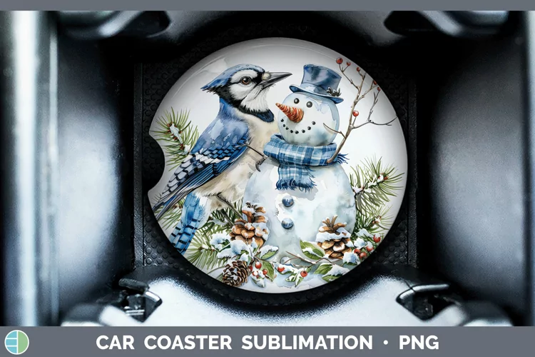 Christmas Snowman Blue Jay Car Coaster Sublimation Designs