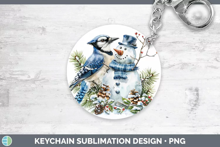 Christmas Snowman Blue Jay Keychain Sublimation Keyring