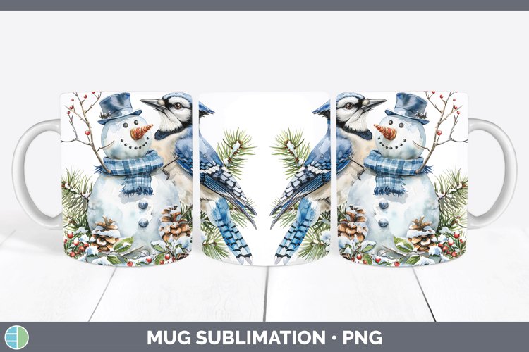 Christmas Snowman Blue Jay Mug Wrap Sublimation Cup Designs