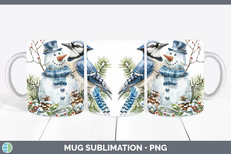 Christmas Snowman Blue Jay Mug Wrap Sublimation Cup Designs